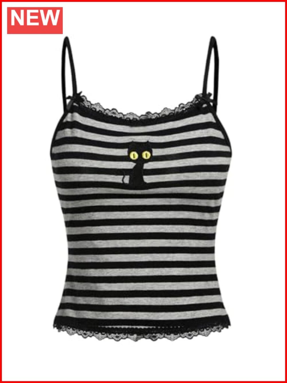 Y2k Lace Striped Cami Crop Top Cat Embroidery Gothic Sleeveless
